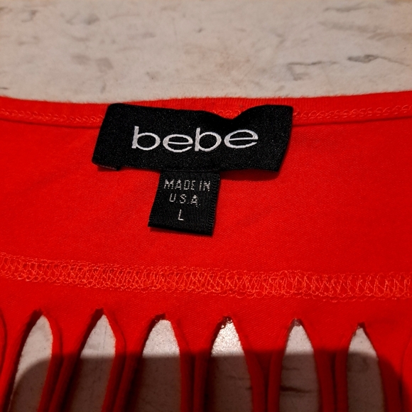 Bebe | Cherry red rhinestone logo Y2K style ripped open back tank top - Picture 11 of 12